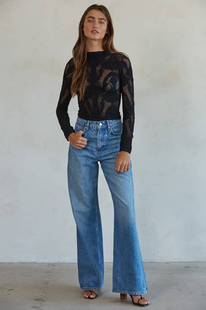 By Together - S1228 | Knit Seamless Jacquard Mock Neck Long Sleeve Top