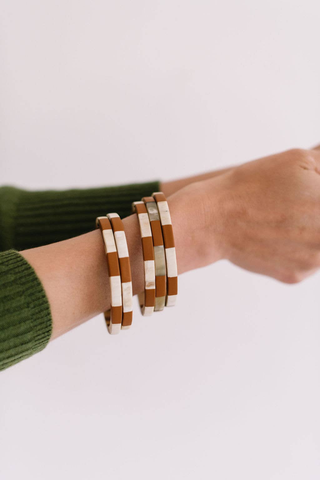 Sunshine Tienda - Teracotta and Ivory Tile Bangle Set