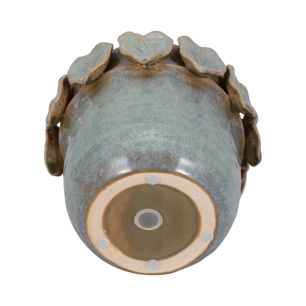 Sagebrook Home - Ceramic Handcrafted Leaf Applique Planter - Seafoam, 6 in.