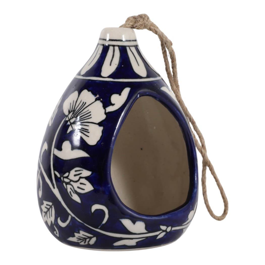 Sagebrook Home - Bird Feeder - Blue/White Ceramic Teardrop Shape House, 12 in