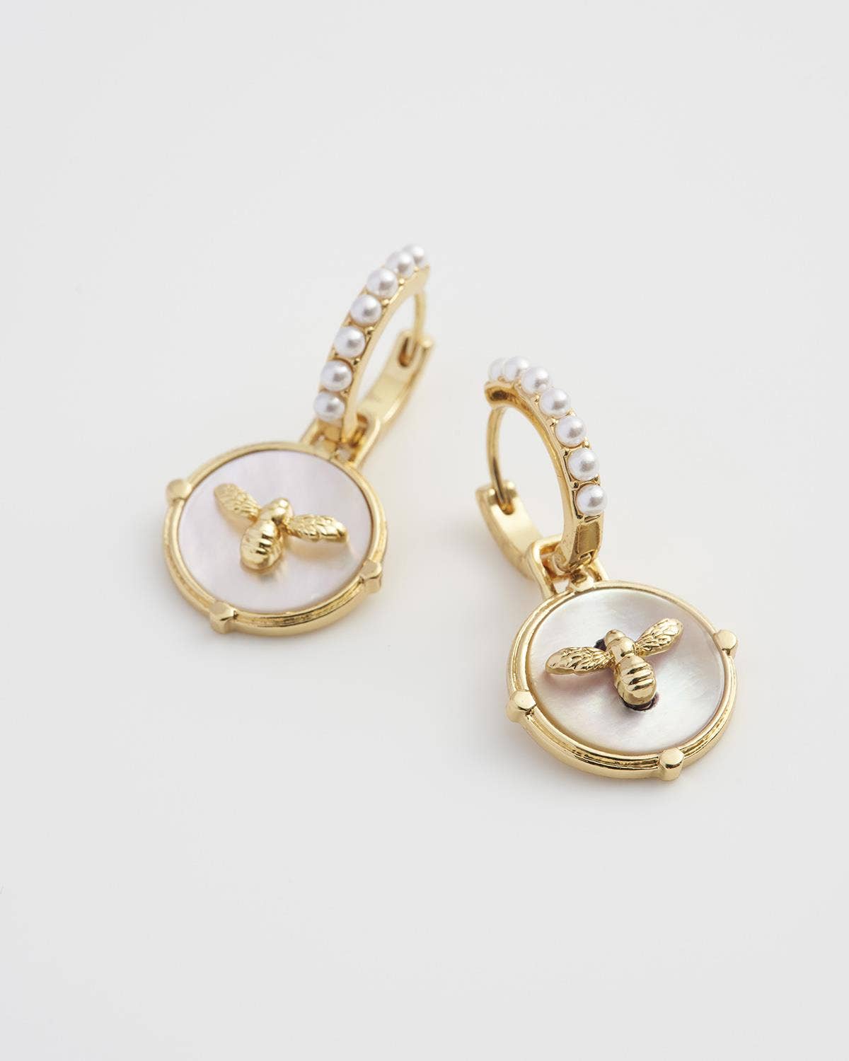 Fable England - FABLE Honey Bee & Pearl Huggie Earrings