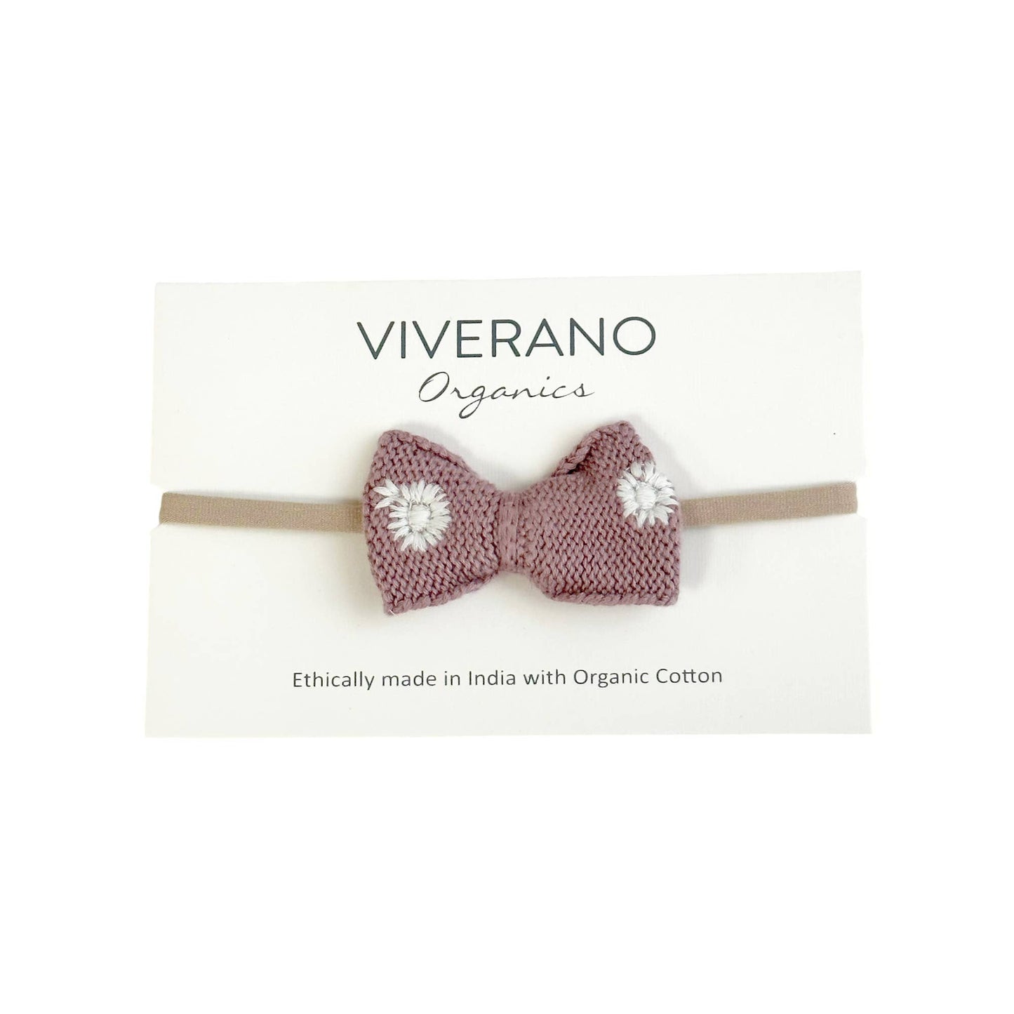 Viverano Organics - Embroidered Knit Bow Baby Headband (Organic Cotton)
