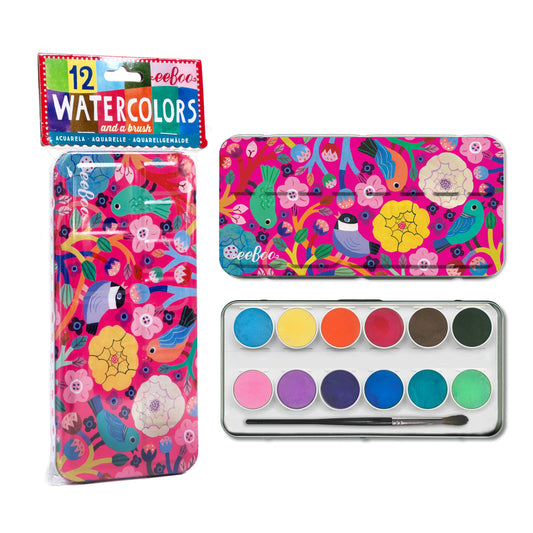 eeBoo - Birds in Fuchsia Watercolors Paint Tin