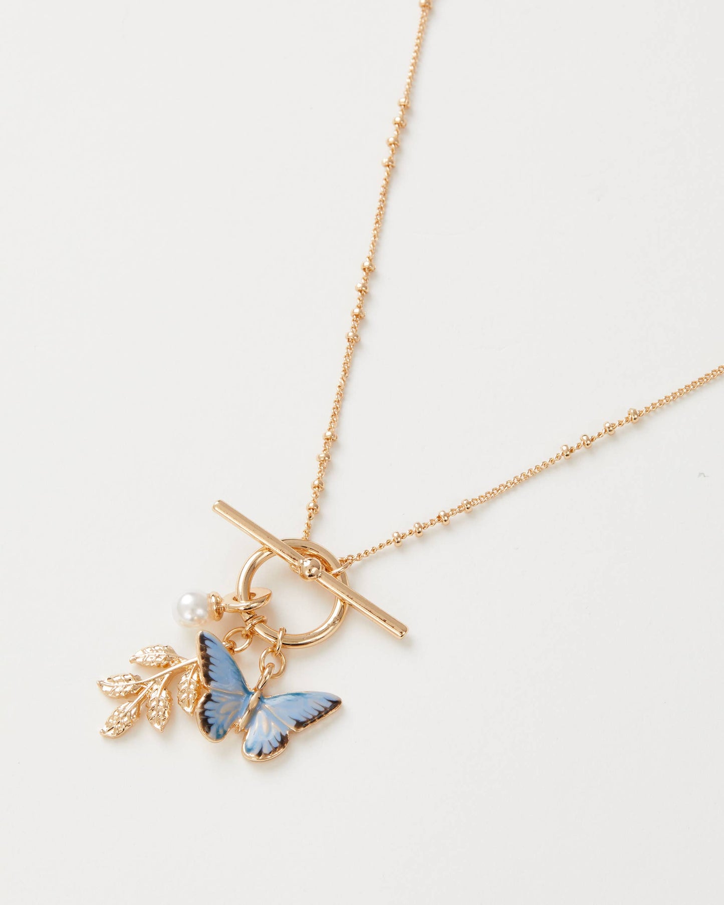 Fable England - Enamel Blue Butterfly & Leaf Charm Necklace: Matchbox - Great for Gifting