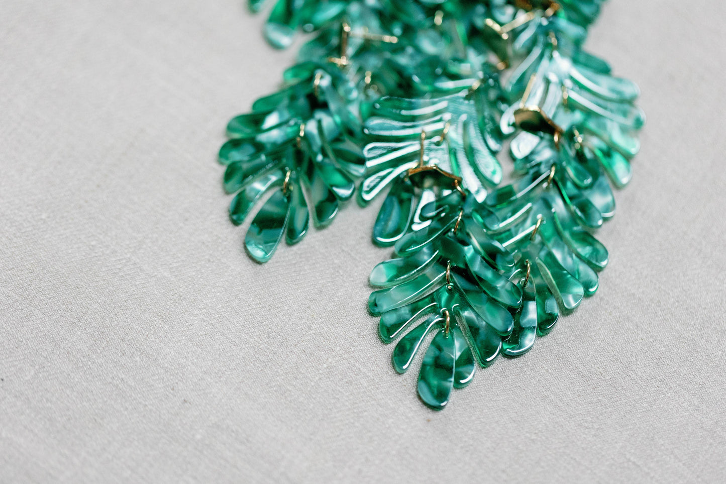 Green Petite Palm Drop Statement Earrings