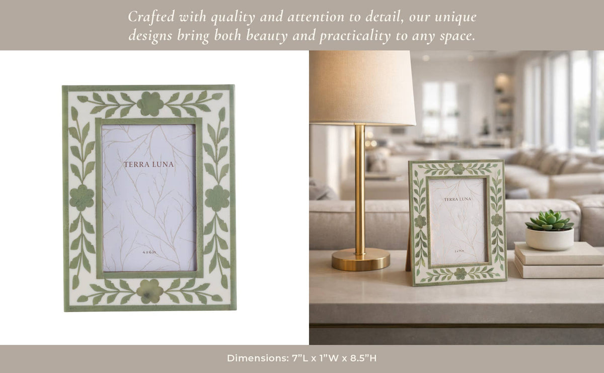Sagebrook Home - White/Green 4x6 in. Wooden Petals Photo Frame