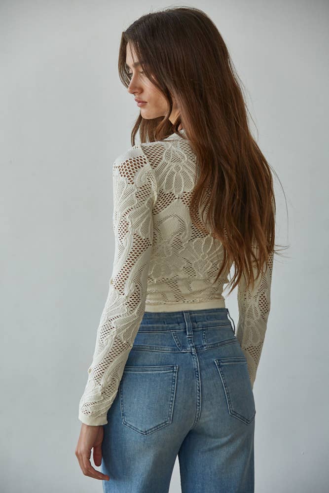 By Together - S1228 | Knit Seamless Jacquard Mock Neck Long Sleeve Top