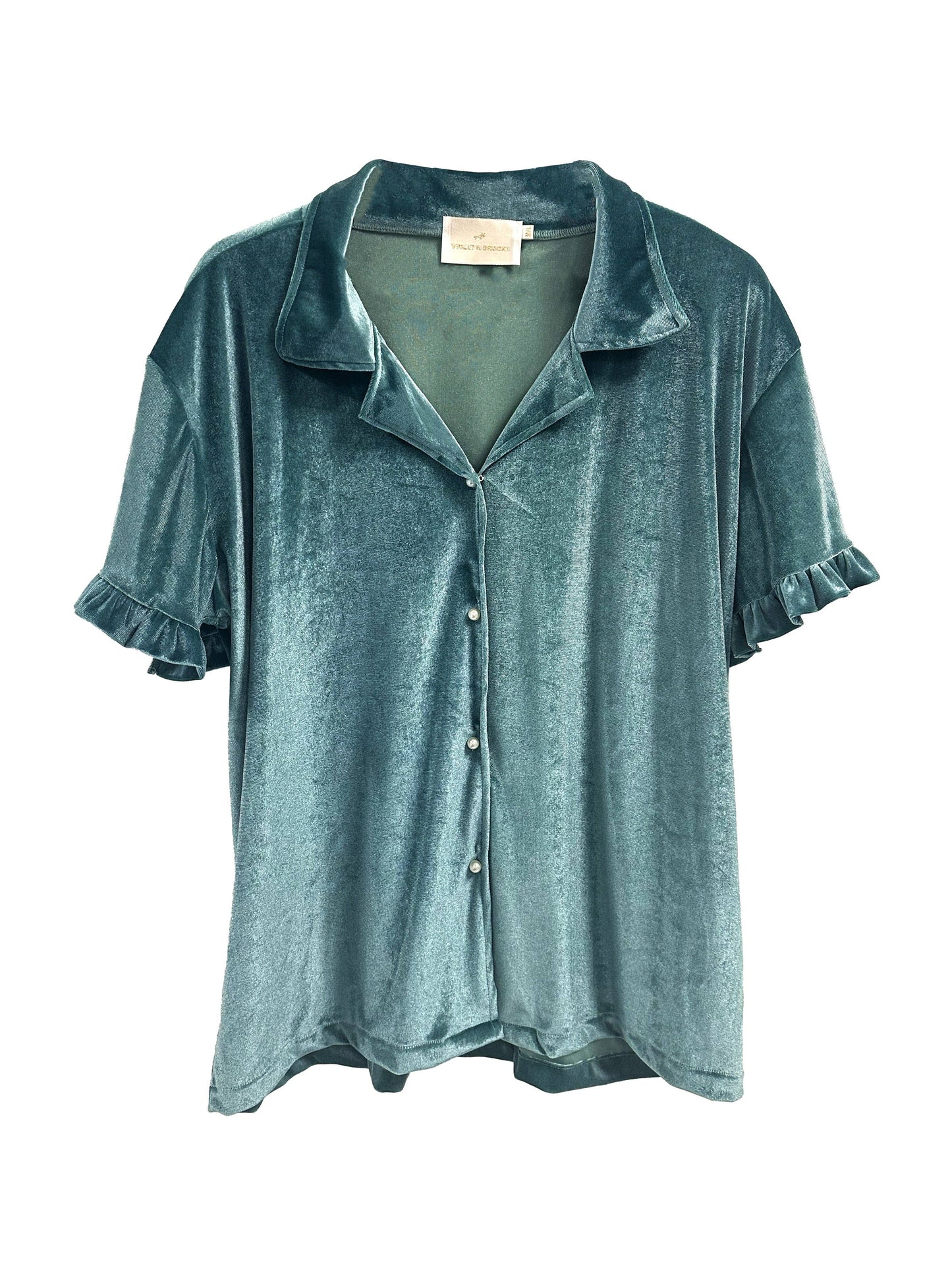 Chloe Velvet Short Sleeve Top: Teal XSS