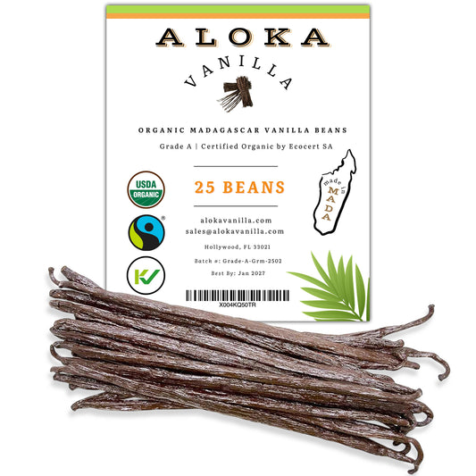 Aloka Vanilla LLC - 25 Organic Madagascar Vanilla Beans | Grade A Bourbon