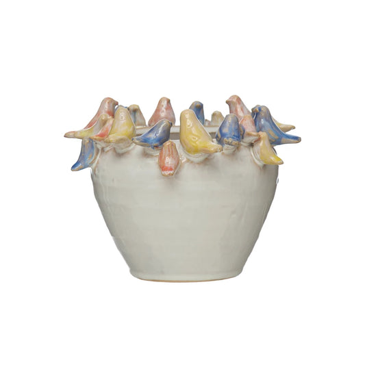 Stoneware Planter with Birds