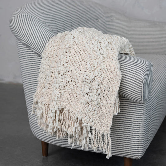 Woven Cotton Blend Cable Knit Throw