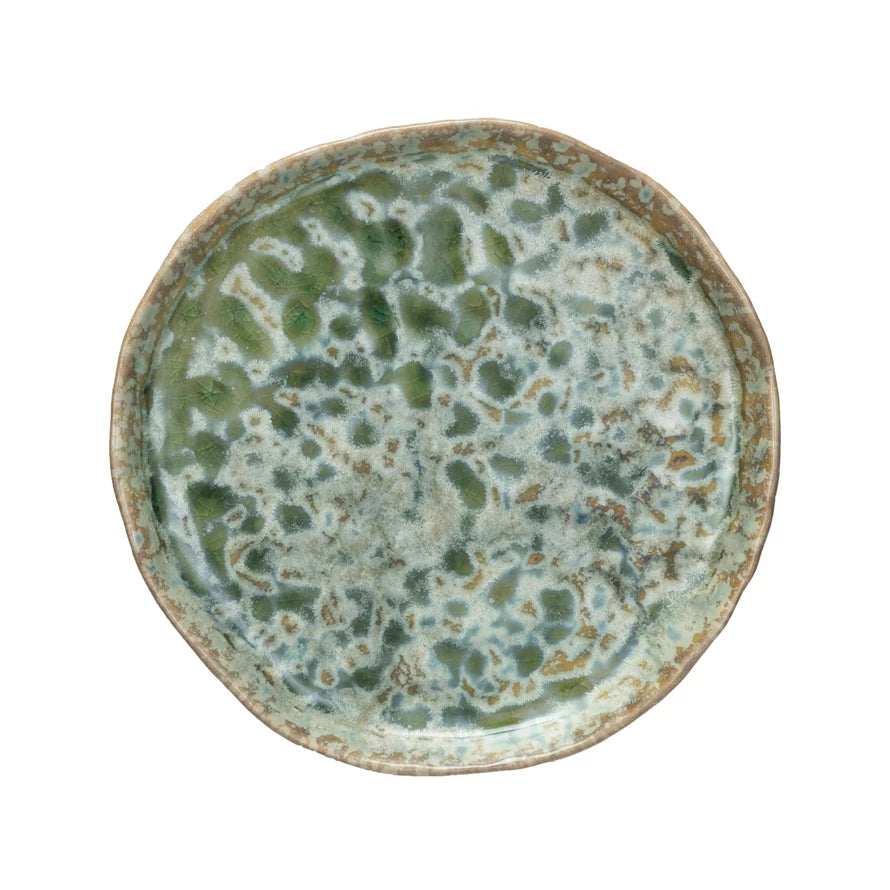 Stoneware Plate, Reactive Crackle Glaze (Each One Will Vary)