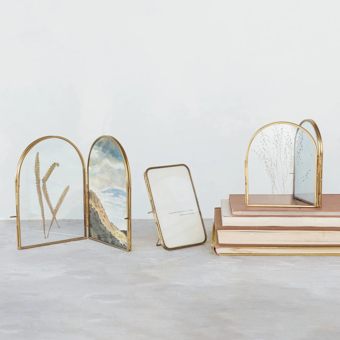 Brass & Glass Lg Arched Double Frame