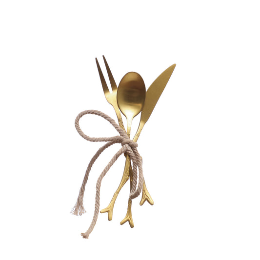 Stainless Steel Appetizer Utensils w/ Twig Shaped Handles, Set of 3