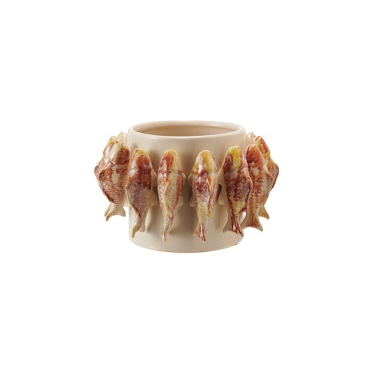 Stoneware Planter w/ 3D Fish, Reactive Glaze (Holds 4" Pot) (Each Will Vary)