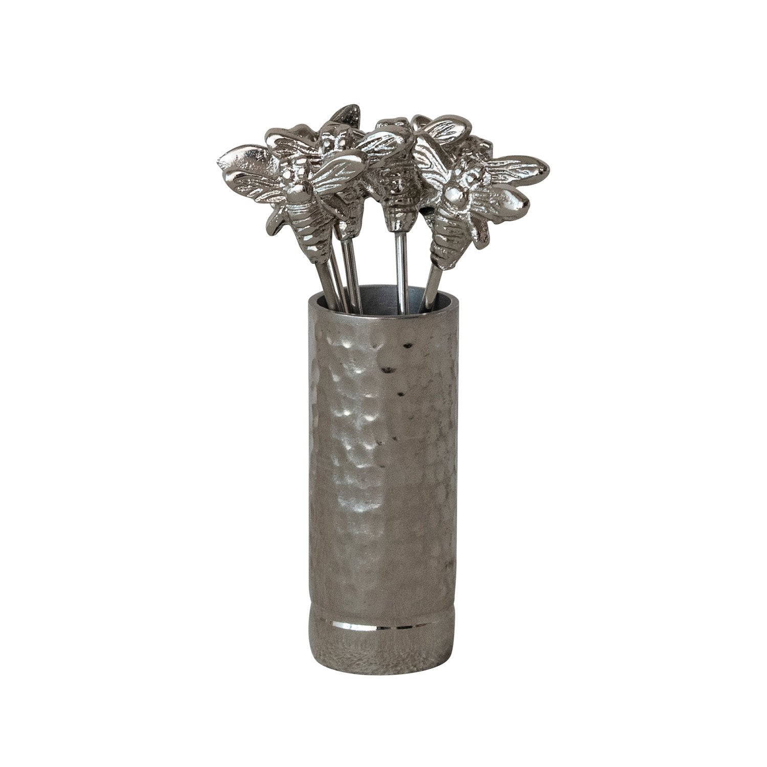 Aluminum Holder with (6) Stainless Steel Appetizer Picks with Bee Handles, Boxed Set of 7