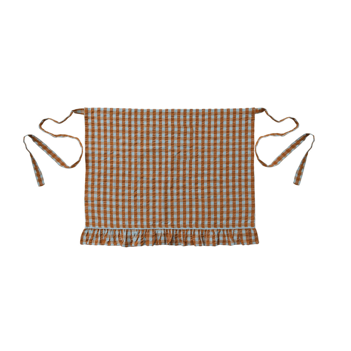 Woven Cotton Half Apron with Check Pattern & Pocket, Brown & Blue