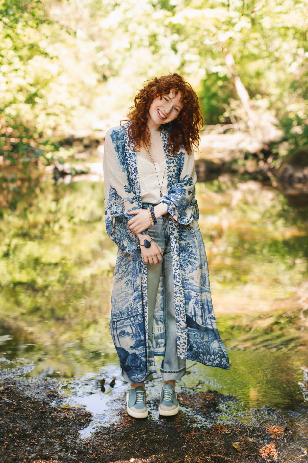Market of Stars (USA) - Let The Light In Opera Duster Kimono Robe Blue Delft Toile 