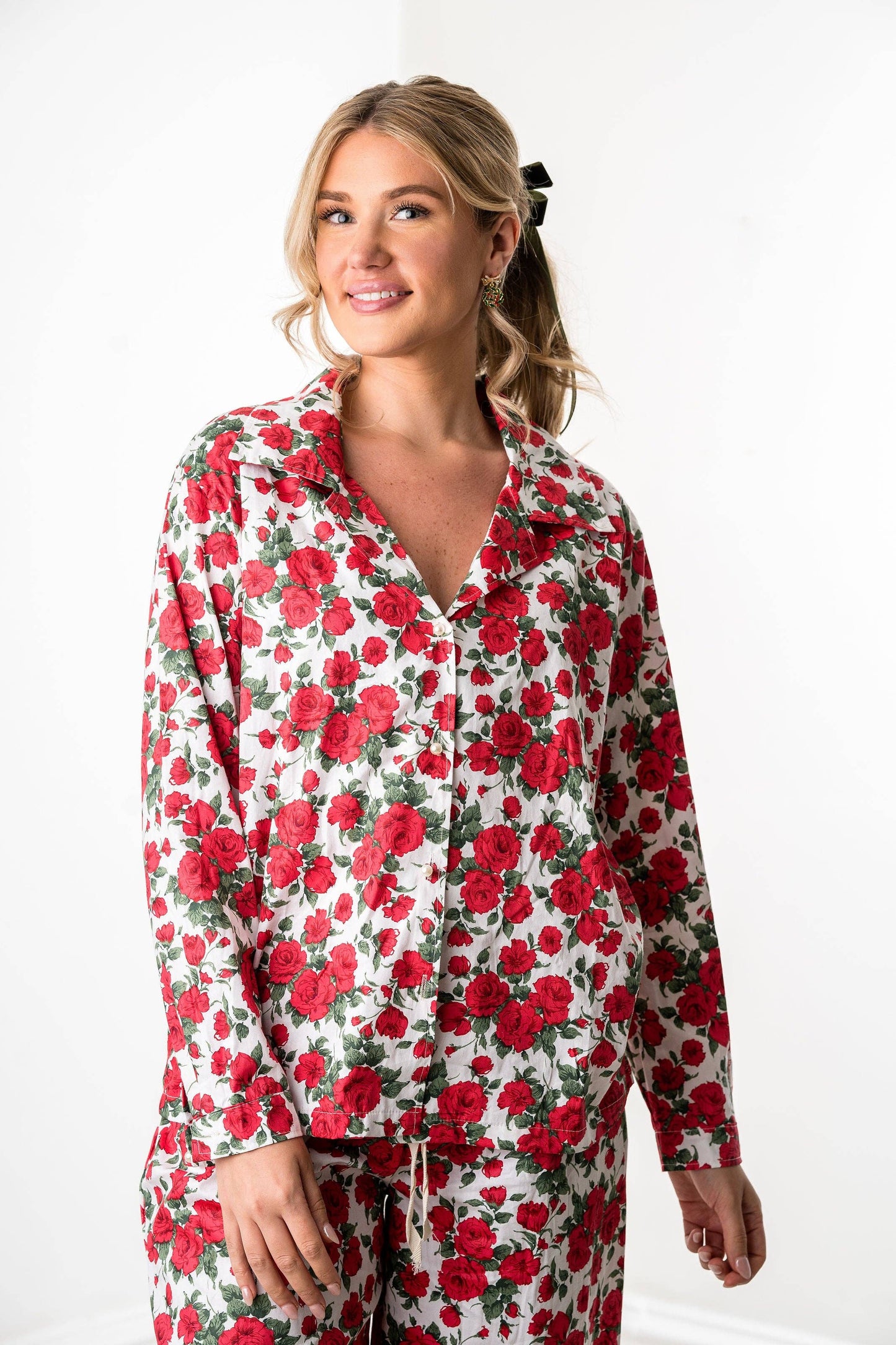 Fleur Button Down Top: Rouge ML