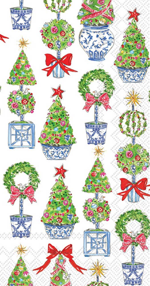 Boston International - Paper Guest Towels Set/16 Bright Topiary Trees Christmas