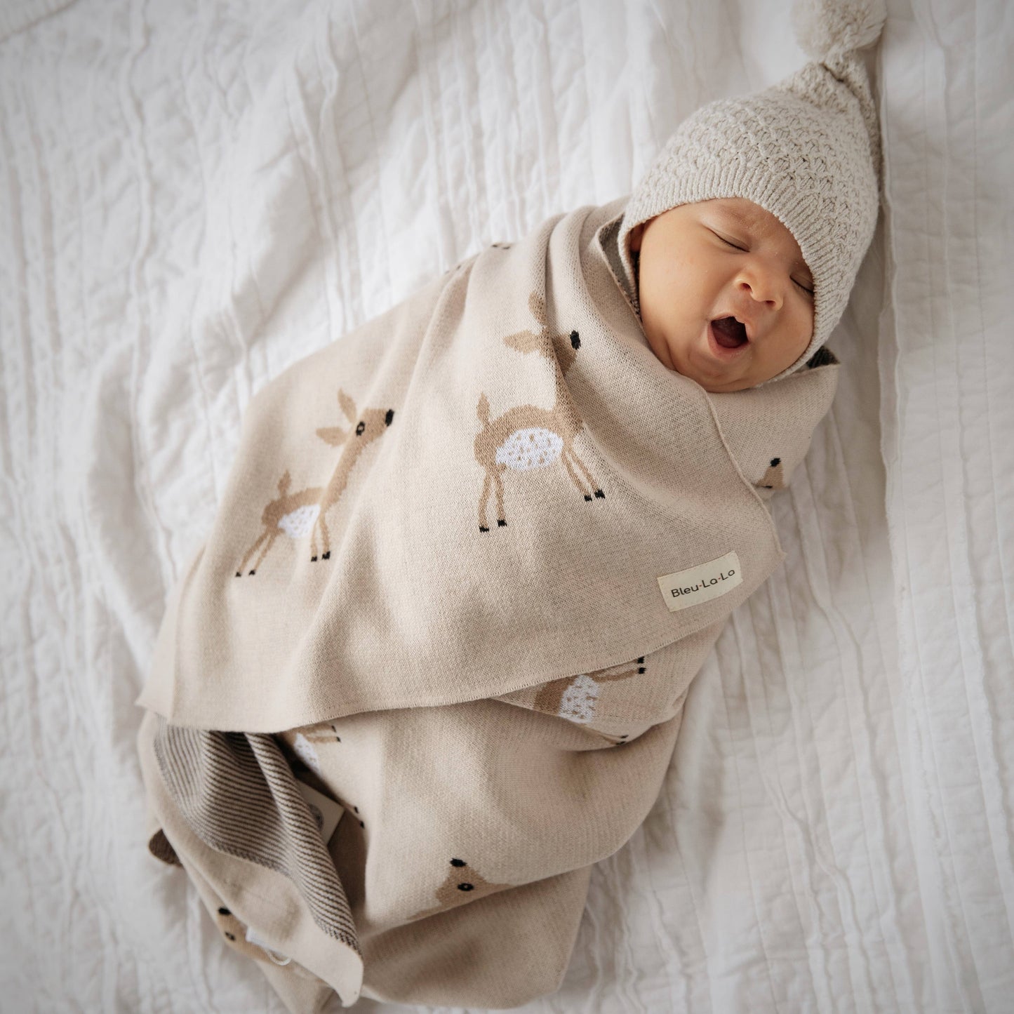 Bleu La La - 100% Luxury Cotton Receiving Swaddle Baby Blanket - Deer: Sage