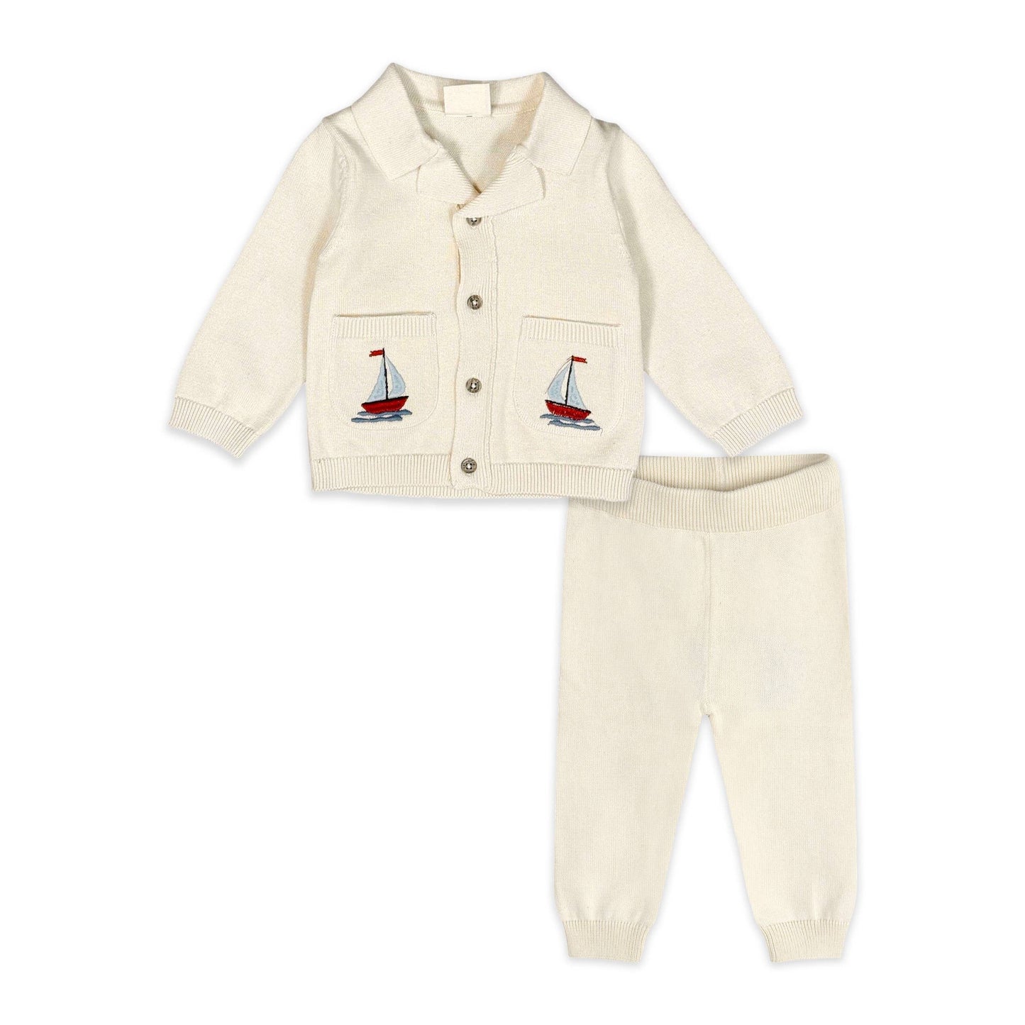 Viverano Organics - Sailboat Embroidered Pocket Baby Shirt & Pants (Organic)