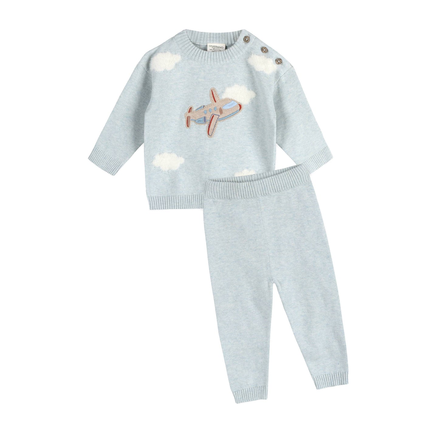 Viverano Organics - Airplane Applique Baby Knit Pullover & Pant Set (Organic)
