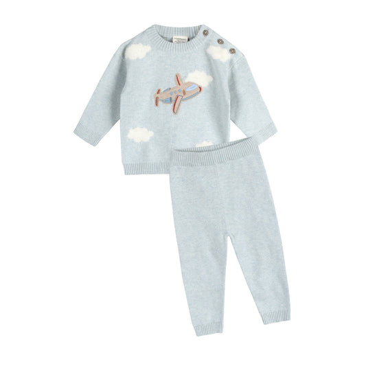 Viverano Organics - Airplane Applique Baby Knit Pullover & Pant Set (Organic)