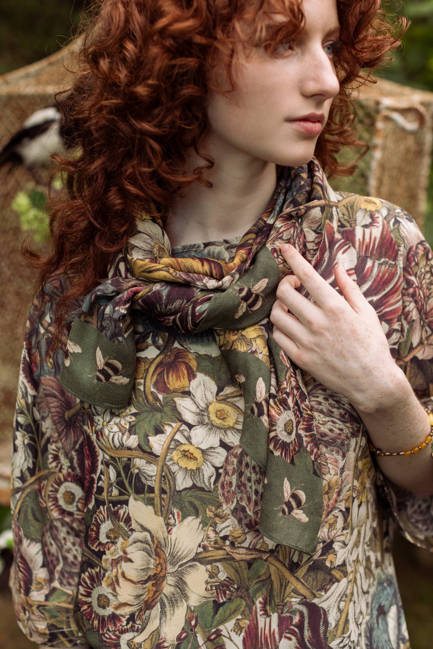 Market of Stars - Love Grows Wild Floral Bamboo Scarf with Bees