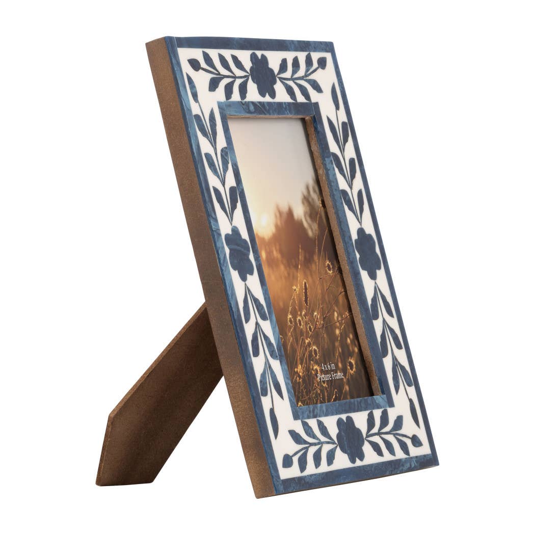 Sagebrook Home - Picture Frame - Blue Resin/Wood Floral Petals, 4x6 in.