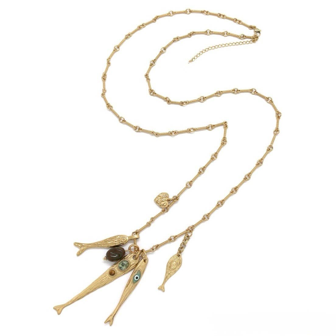 LIZOU - Four Gold Fish Long Necklace - N2-2708