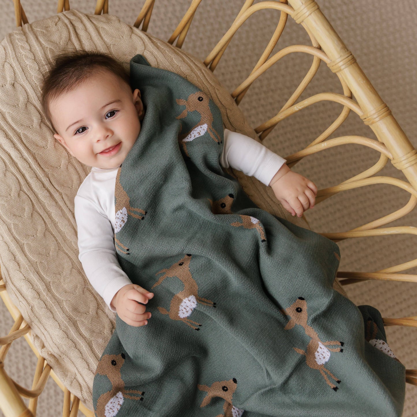 Bleu La La - 100% Luxury Cotton Receiving Swaddle Baby Blanket - Deer: Sage