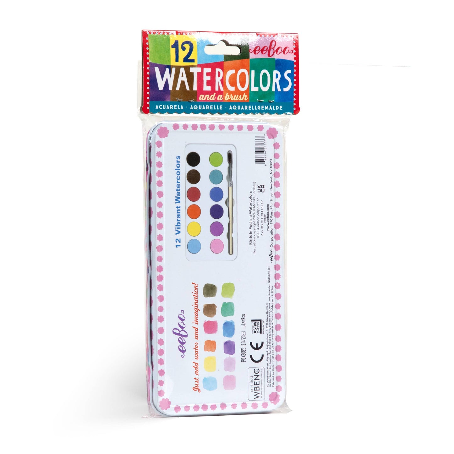 eeBoo - Birds in Fuchsia Watercolors Paint Tin