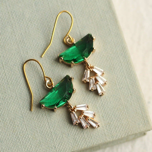 Silk Purse, Sow's Ear - Emerald Deco Crystal Moon Earrings