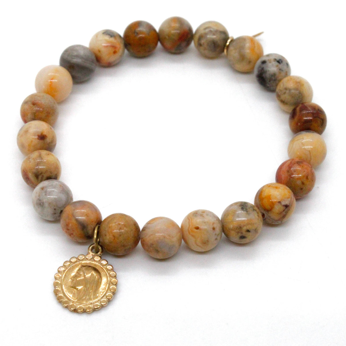 LIZOU - Single Stone Bracelet with Gold French Religious Charm -French Medals Collection-