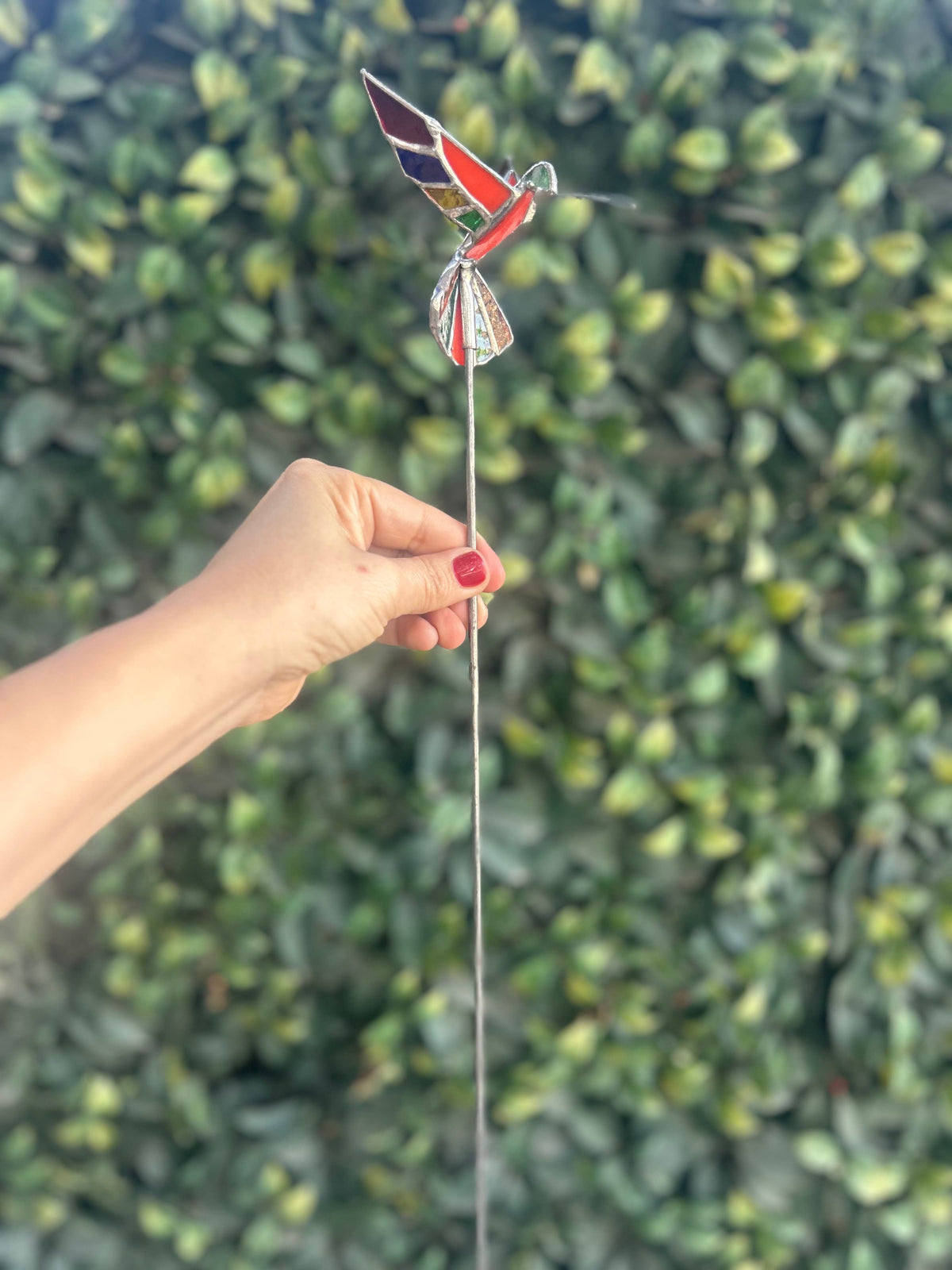 Stained glass stars and Talavera - Handmade Stained Glass Hummingbird Plant Stakes




With Rod