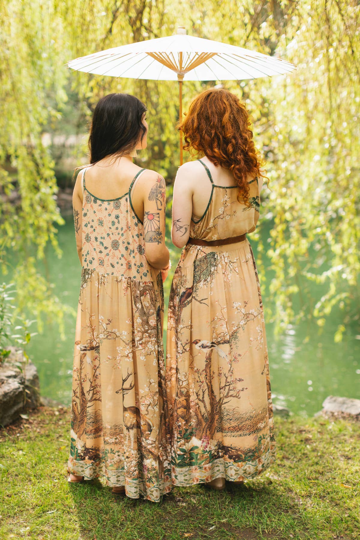 Market of Stars (USA) - Fable Bohéme Long Maxi Slip Dress w/ Blossoms, Deer & Moon