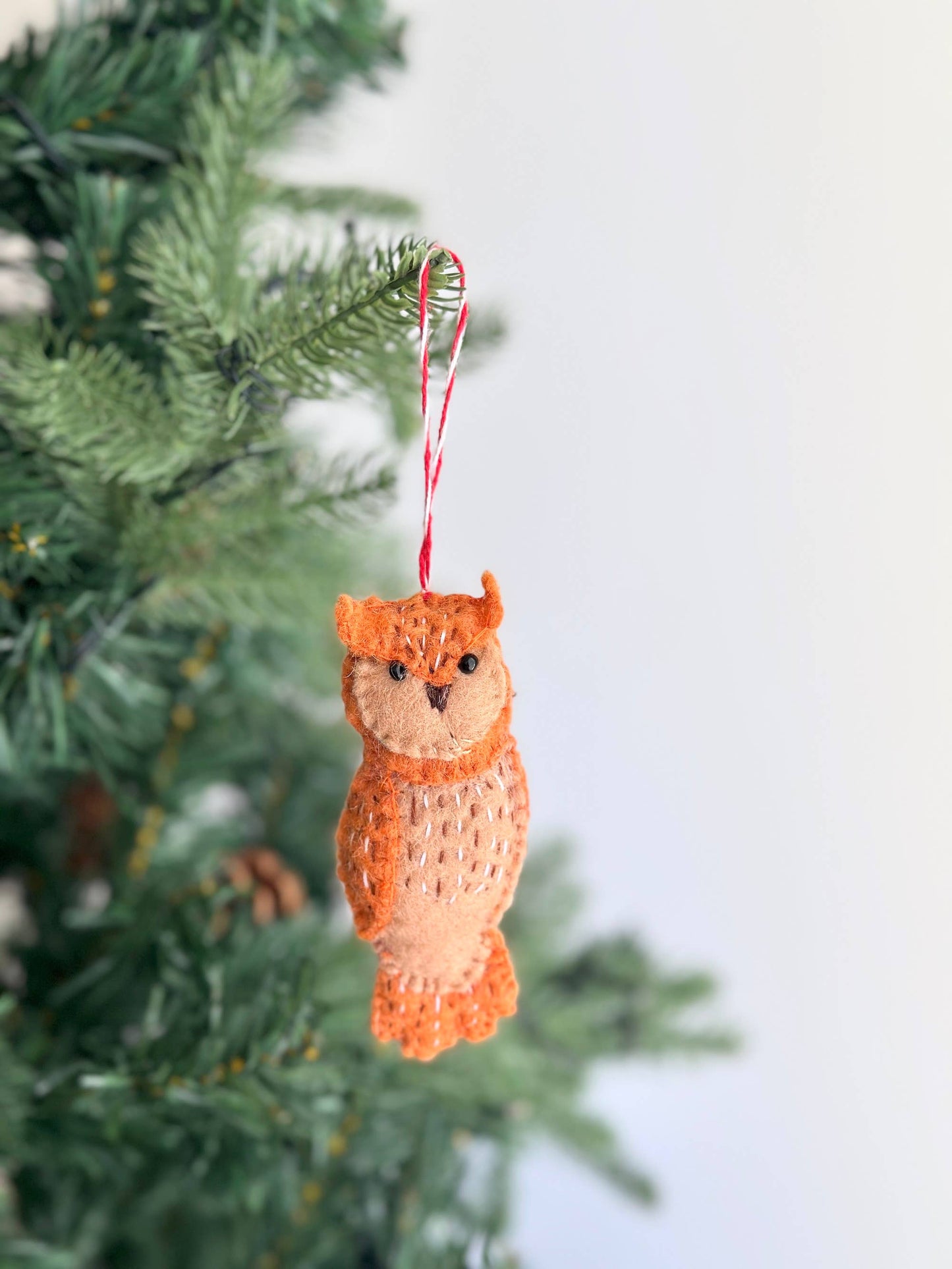 Deer Harbour Design - Hand-Stitched Owl Ornament: Orange