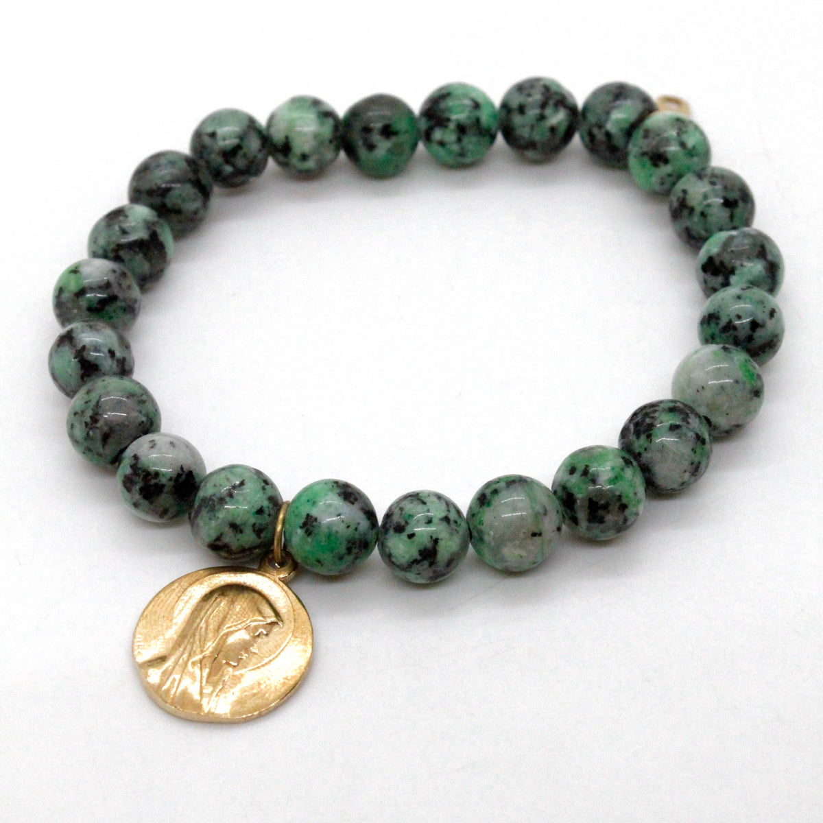 LIZOU - Single Stone Bracelet with Gold French Religious Charm -French Medals Collection-