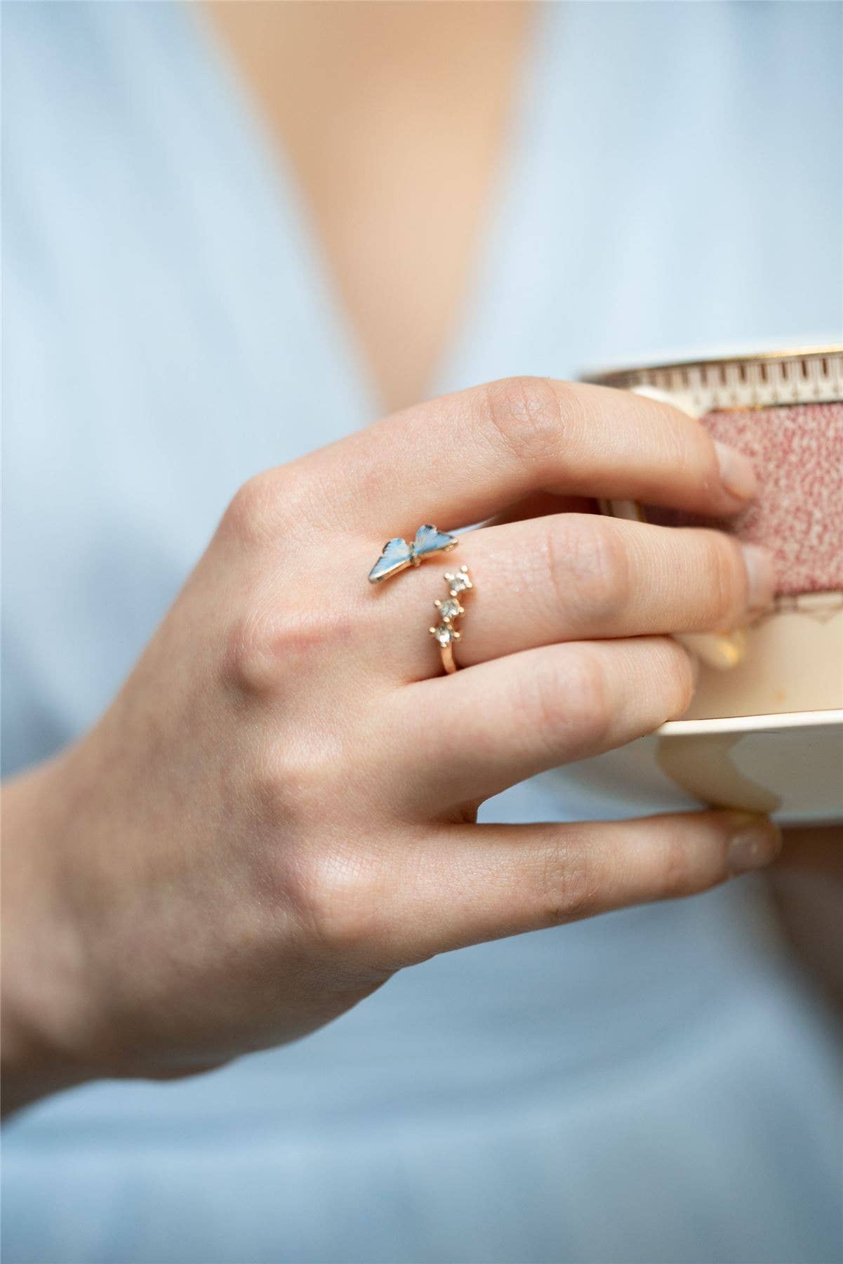 Fable England - FABLE Enamel Blue Butterfly Ring: Matchbox - Perfect for Gifting