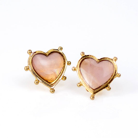 The Royal Standard - Alma Heart Stud Earrings   Pink/Gold   .75"