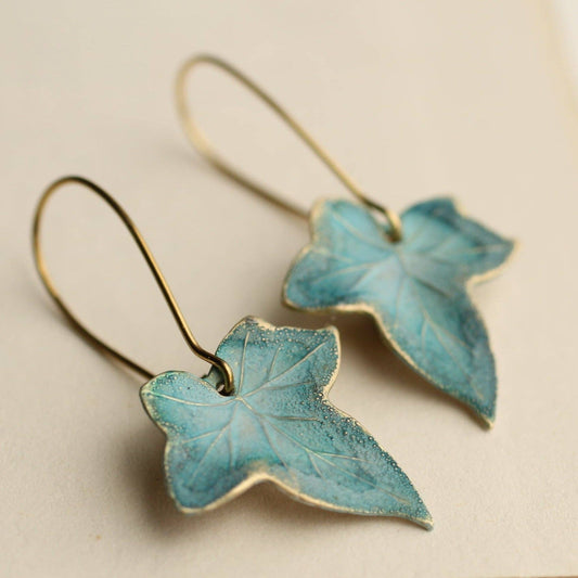 Silk Purse, Sow's Ear - Blue Ivy Leaf Earrings: Long / Gloss