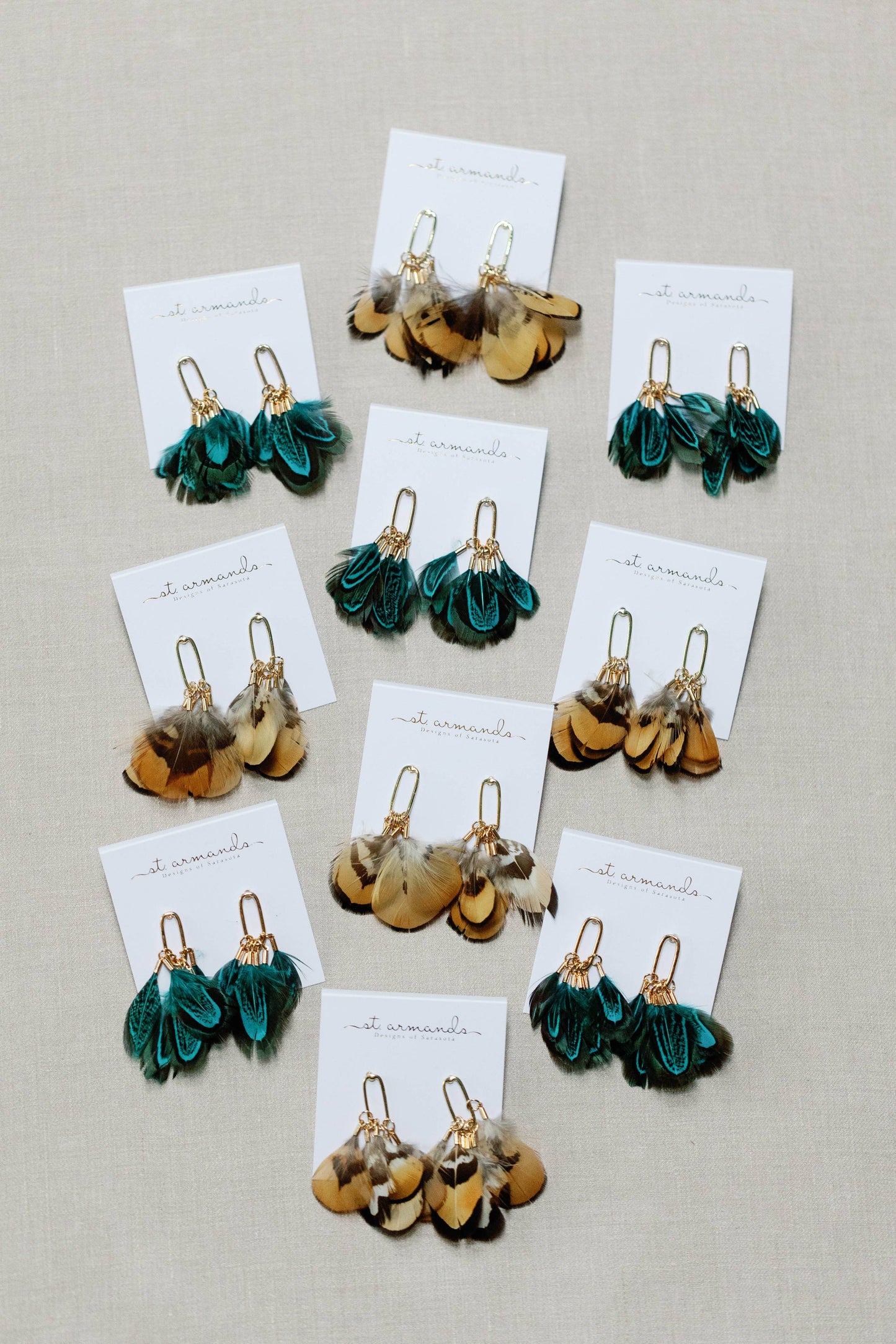 St Armands Designs of Sarasota - Peacock Feather Statement Tassel Earrings