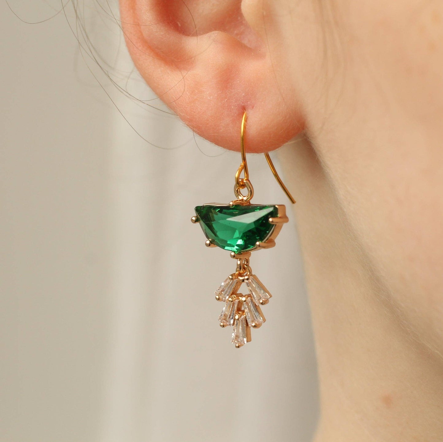 Silk Purse, Sow's Ear - Emerald Deco Crystal Moon Earrings