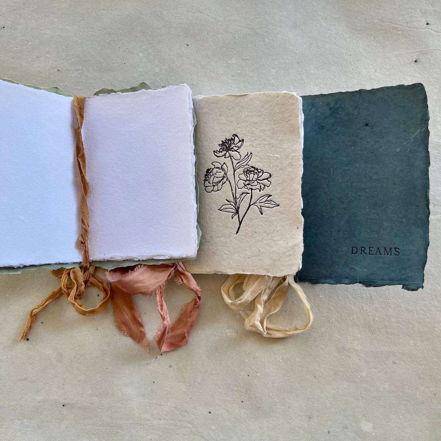 farmette - Notebooks - I: Peony - vanilla paper with watermelon silk ribbon