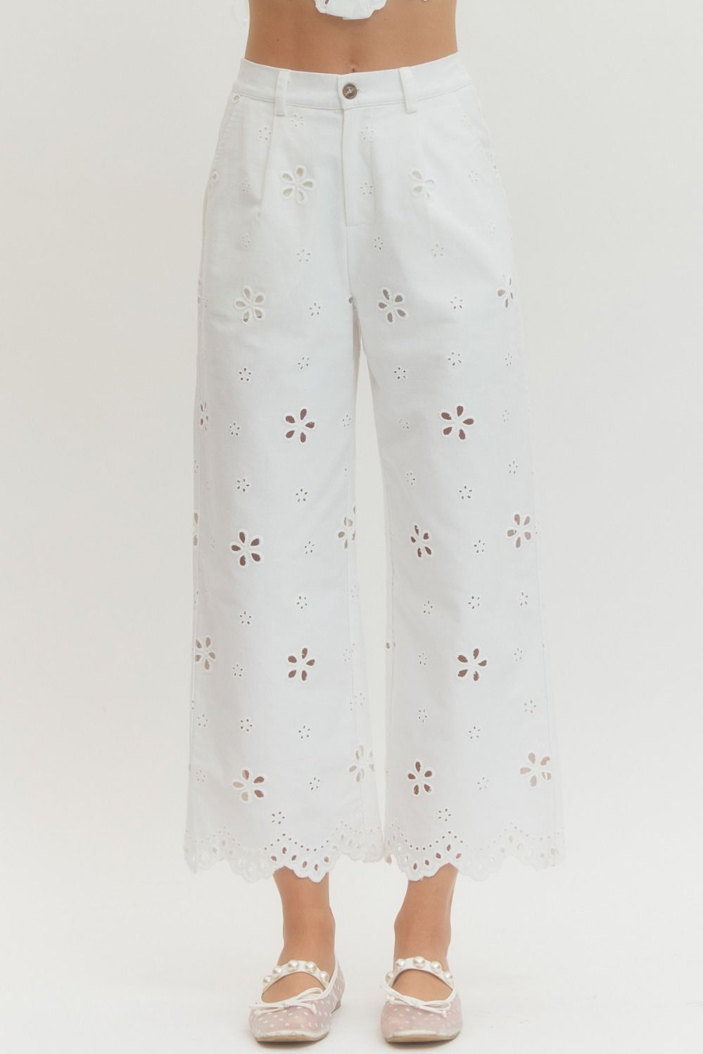 Elsa Eyelet Wide-leg Pants