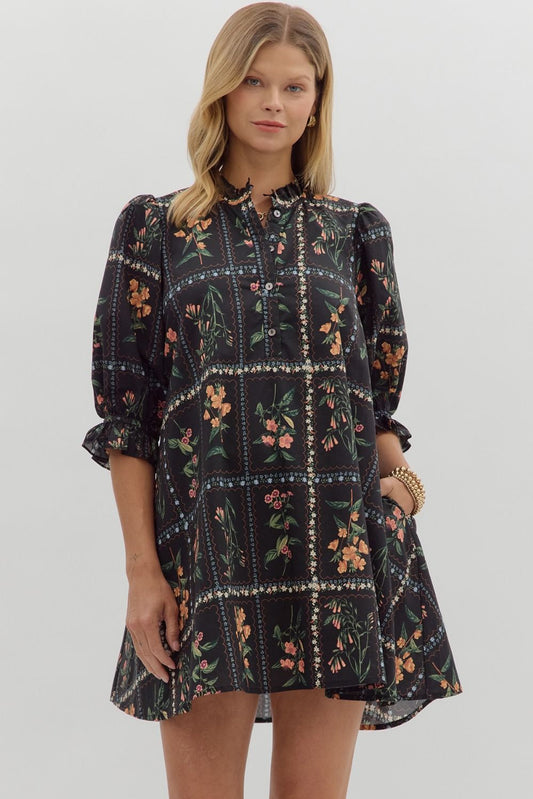 Rosemary Floral Grid Dress