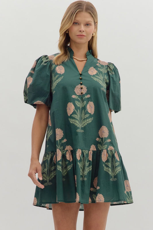 Danni Green & Pink Block Print Dress