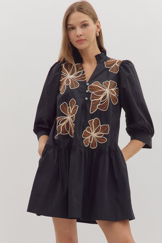 Viv Black Embroidered Dress