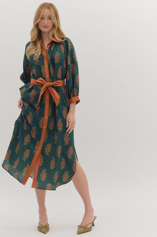 Arden Teal Belted Midi Dress